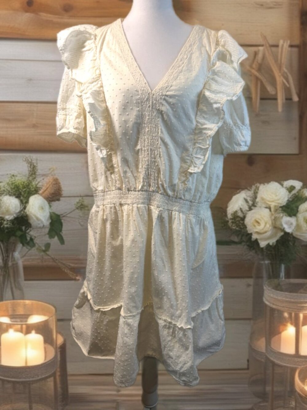 Cottagecore fuffle swiss dots lined dress